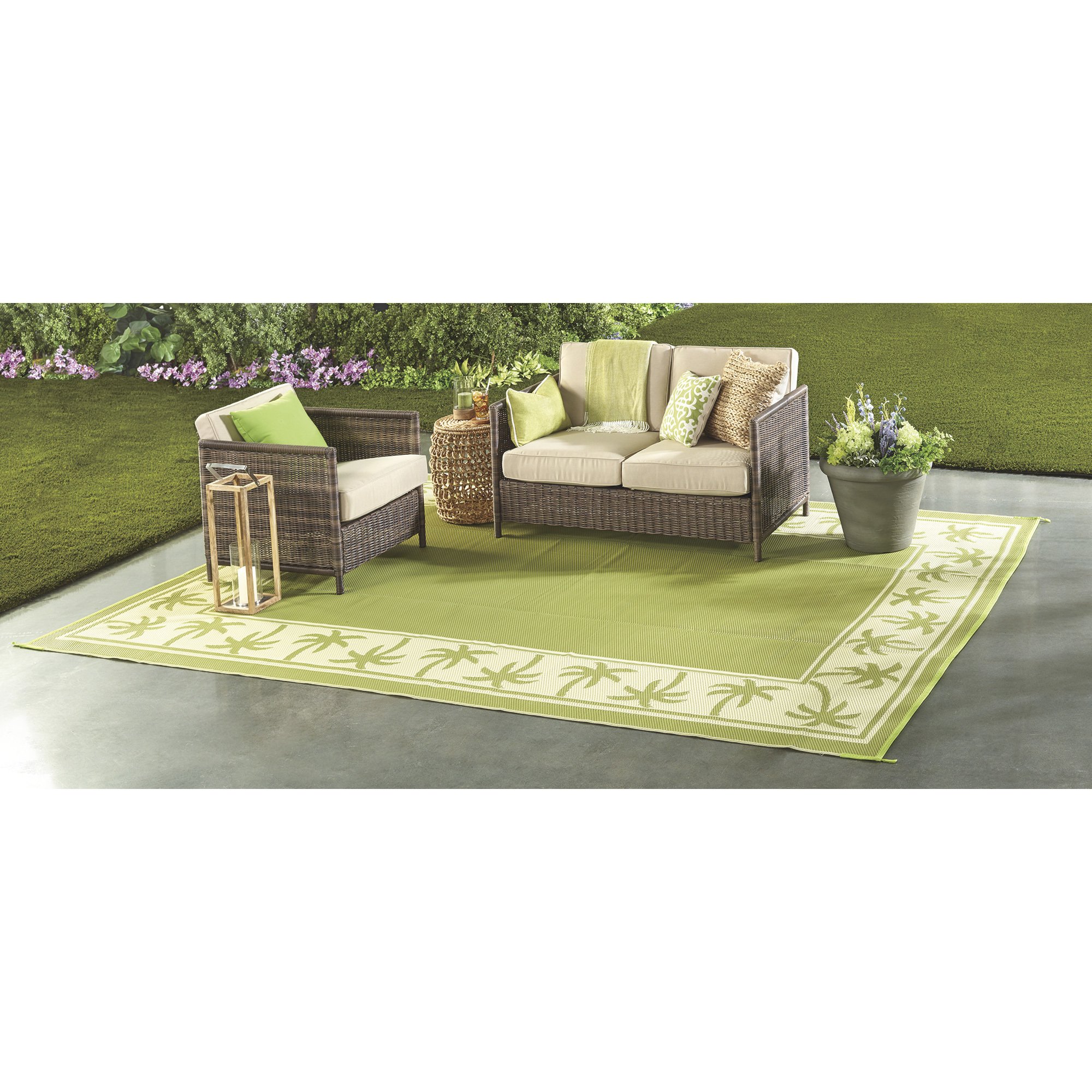 Outdoor Reversible Patio/RV Mat — Tropical, Green/Cream Northern Tool